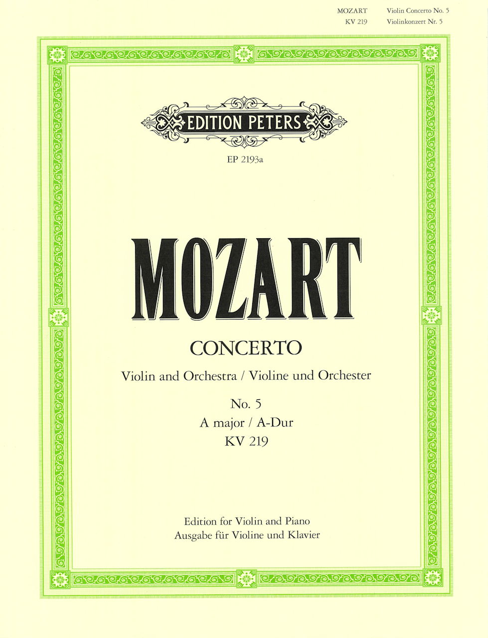 Mozart, Concerto KV 219 (No.5) (Marteau) (Peters)
