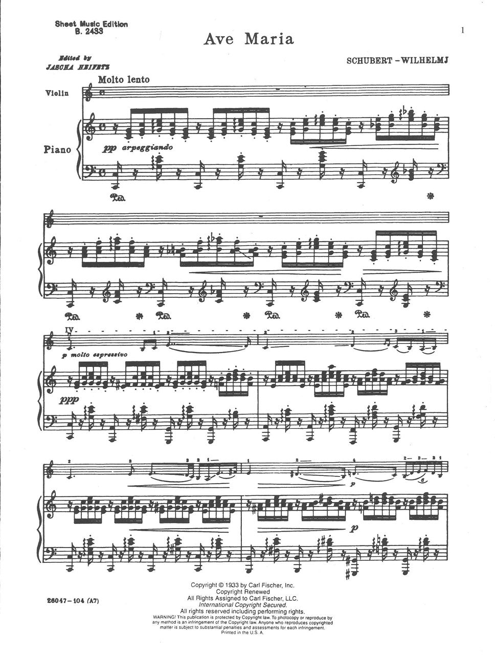 Schubert, Ave Maria (Wilhelmj/Heifetz) (Carl Fischer)