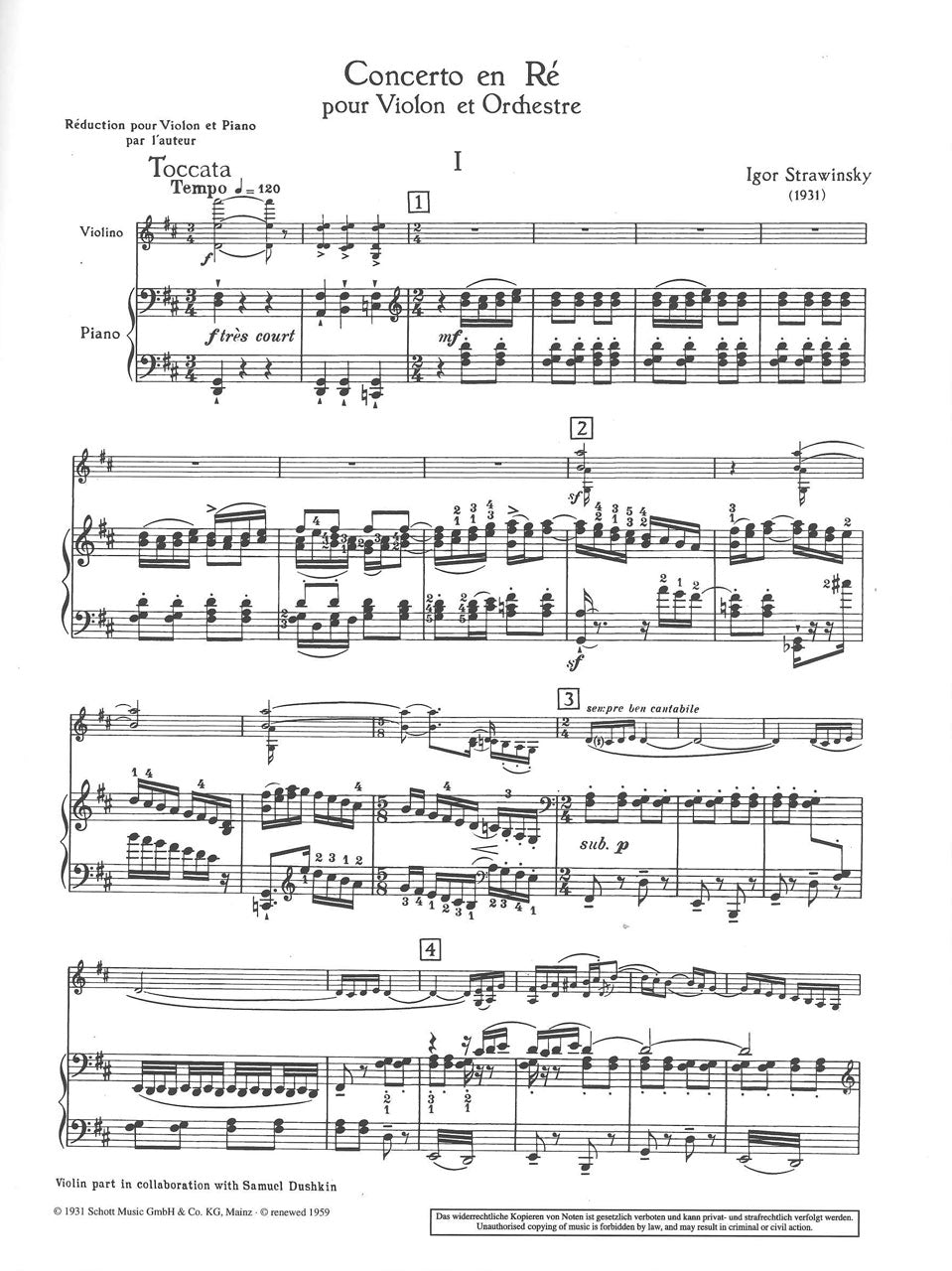 Stravinsky, Concerto en Re (1931) (Schott)