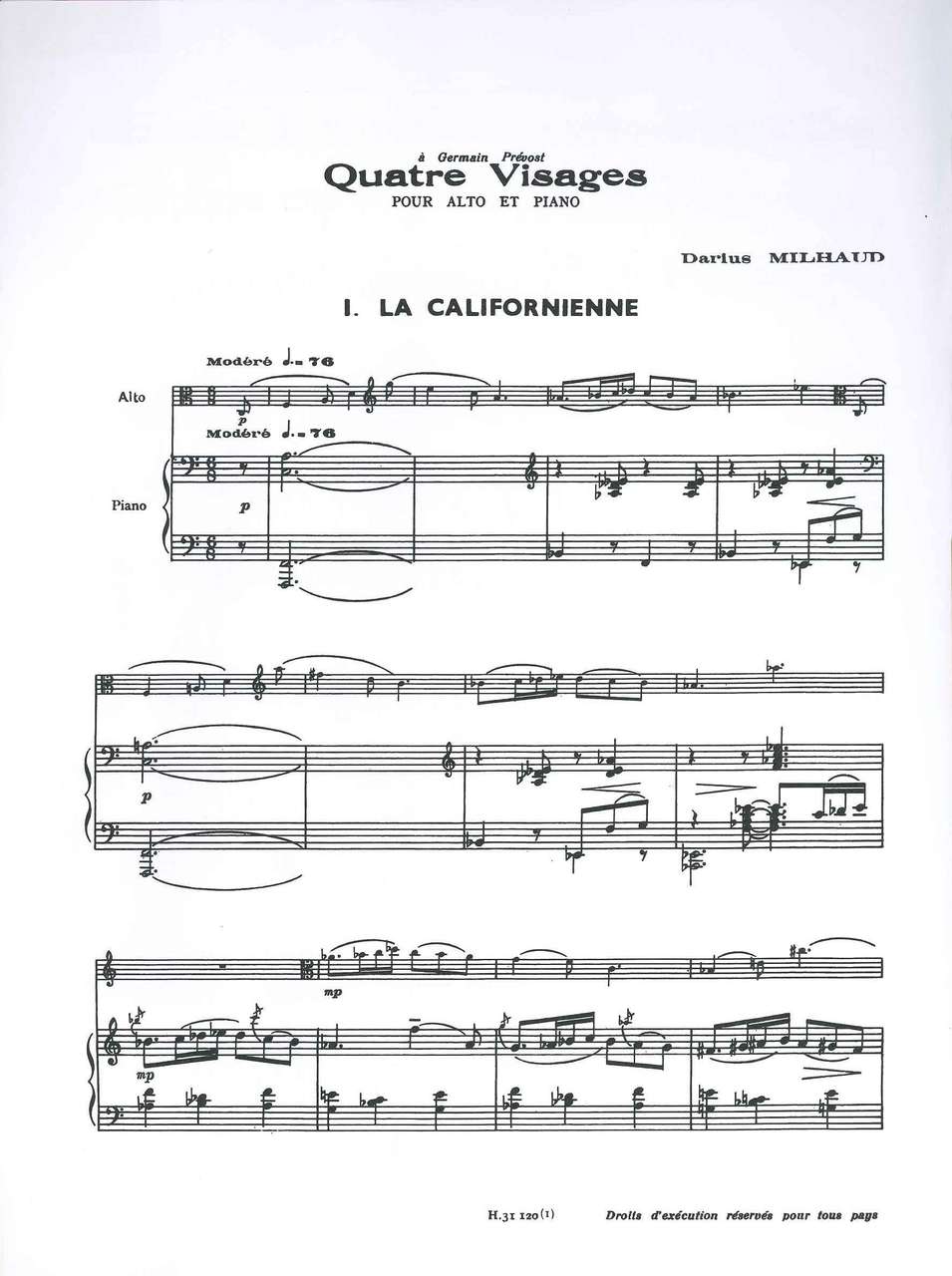 Milhaud, Quatre Visages, 1: Californienn (Heugel)