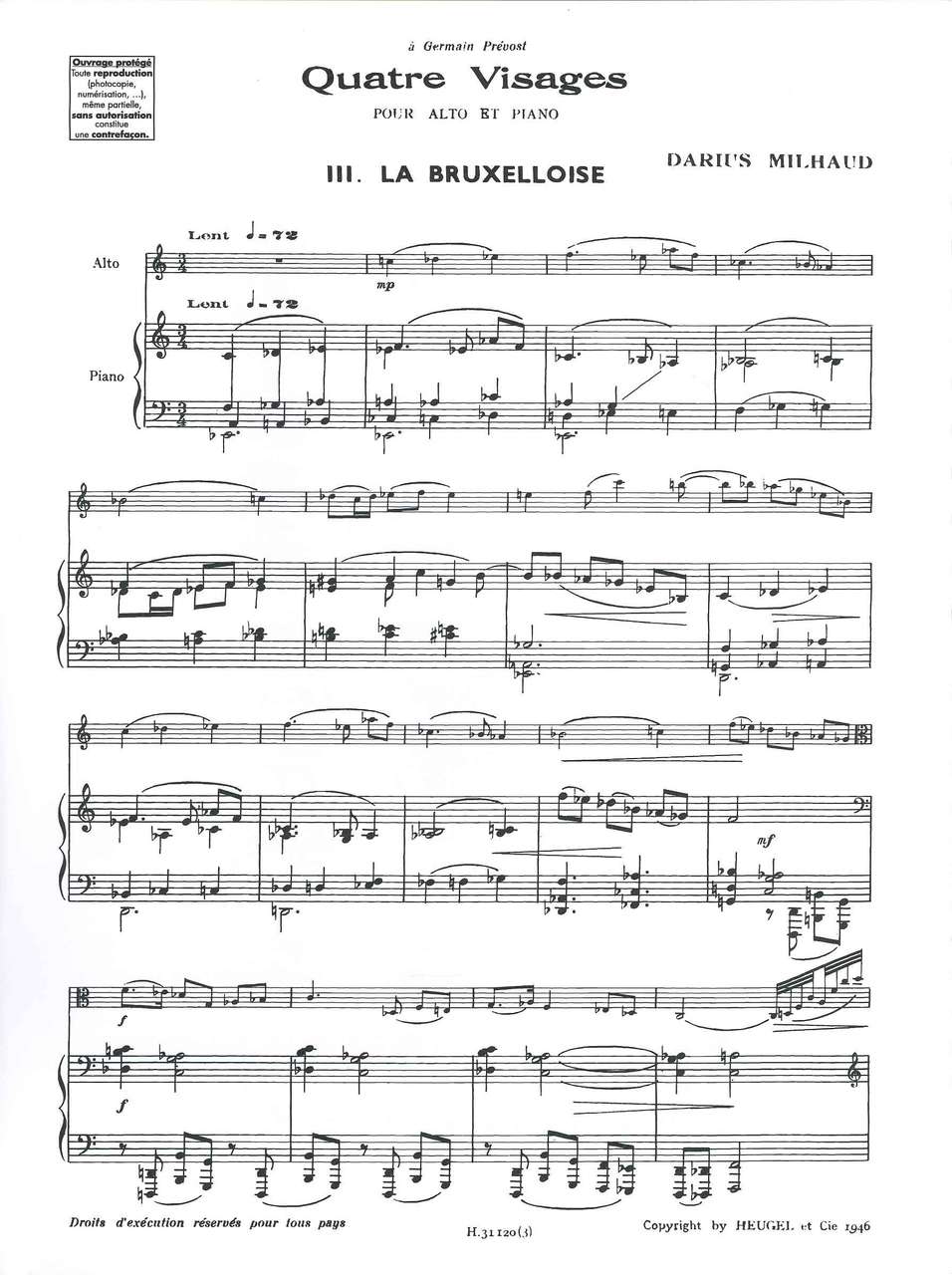 Milhaud, Quatre Visages, 3: Bruxelloise (Heugel)