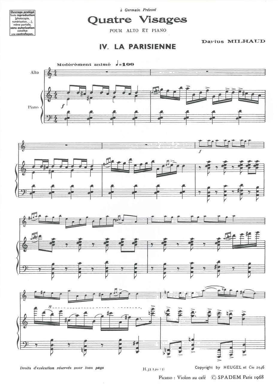 Milhaud, Quatre Visages, 4: Parisienne (Heugel)