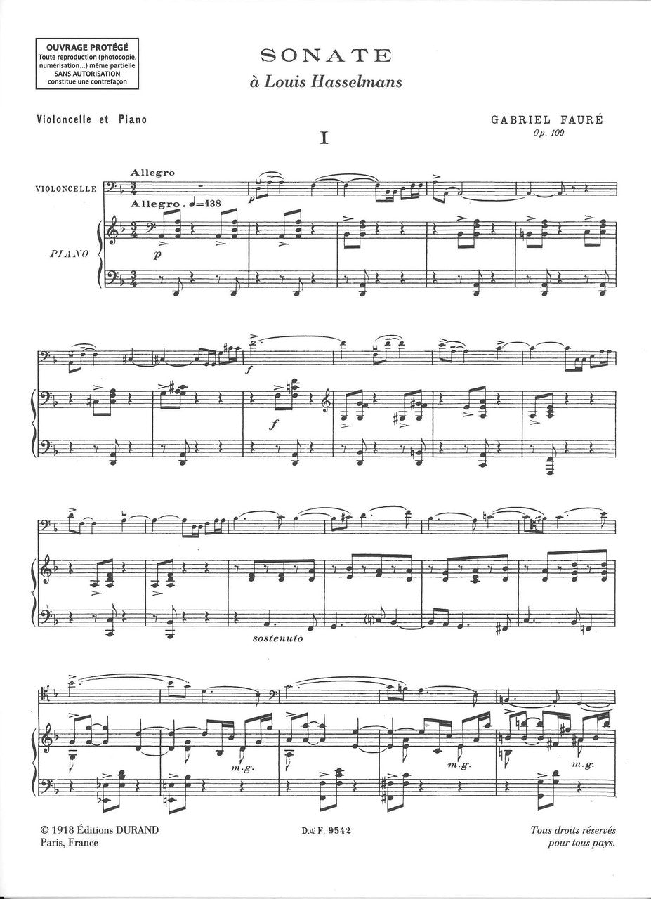 Faure, Sonata No. 1, op. 109 (Vc,Pf) (Durand)