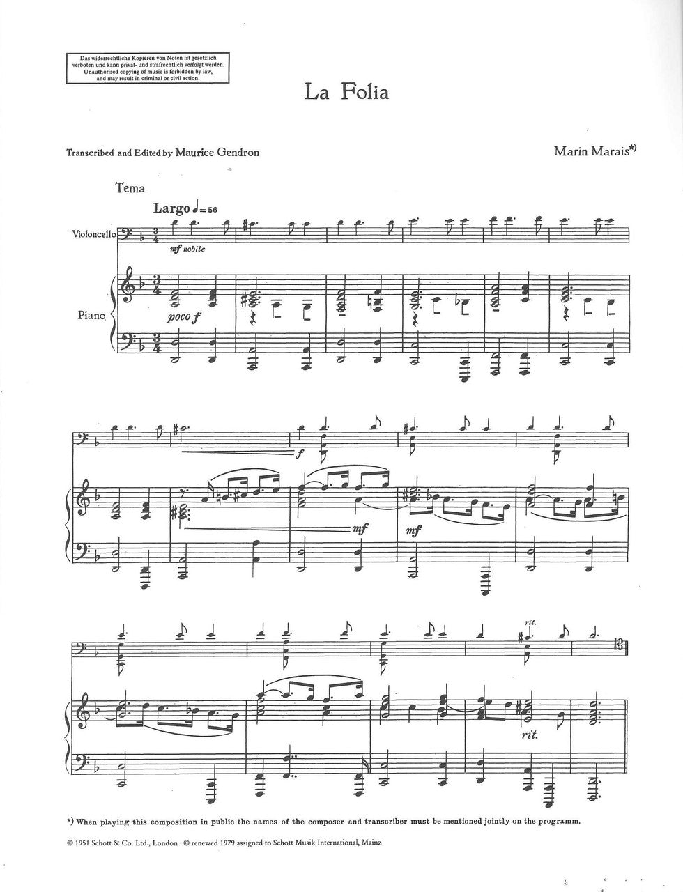 Marais, La Folia (Gendron) (Schott)