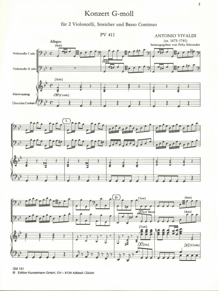 Vivaldi, Concerto in g, RV 531 (2Vc,Kbd) (Kunzelmann)