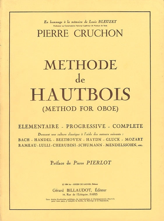 Cruchon, Methode de hautbois (Pierlot) (Billaudot)