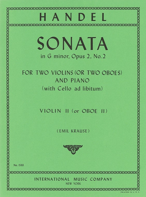 Handel, Sonata op. 2/2 (2Ob,Kbd,[Vc]) (IMC)