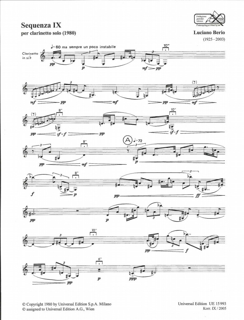 Berio, Sequenza IX (BbCl Solo) (Universal)