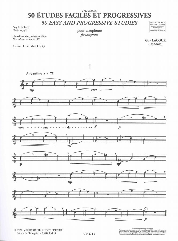 Lacour, 50 Etudes faciles & progr. 1 (Billaudot)