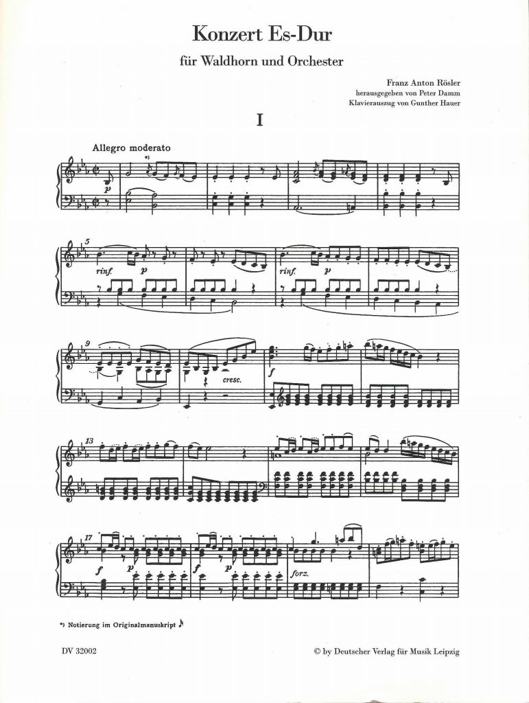 Rosetti(Rosler), Concerto in Eb (Damm) (Deutscher Verlag fur Musik)