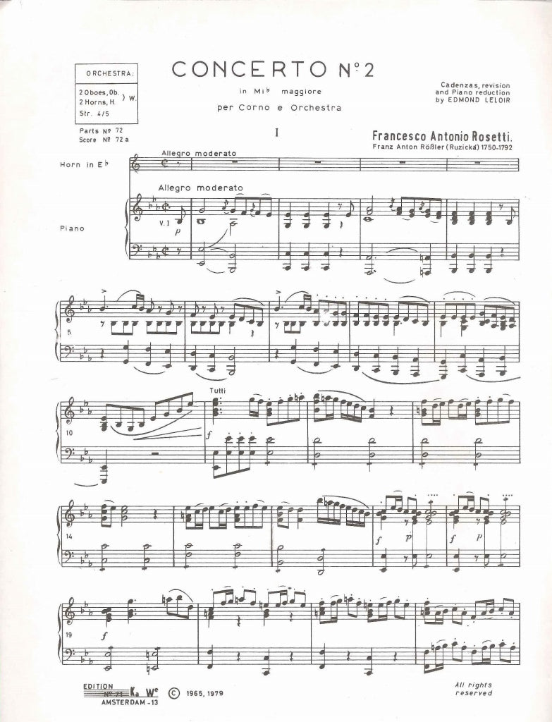 Rosetti, Concerto (No. 2) in Eb RWV C49 (Ka We/Pizka)