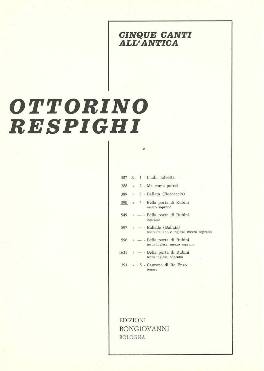 Respighi, 5 Canti all'antica, 4 (MezSop) (Bongiovanni)