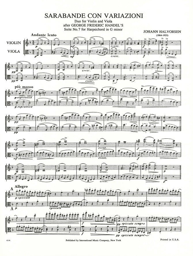 Handel, Sarabande con Variazioni (Vn,Va) (IMC)