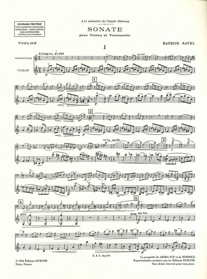 Ravel, Sonate pour violon et violoncelle (Durand)