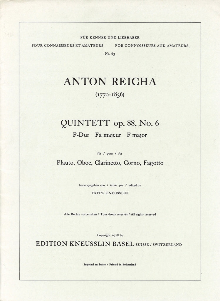 Reicha, Quintet op. 88/6 in F (Kneusslin)