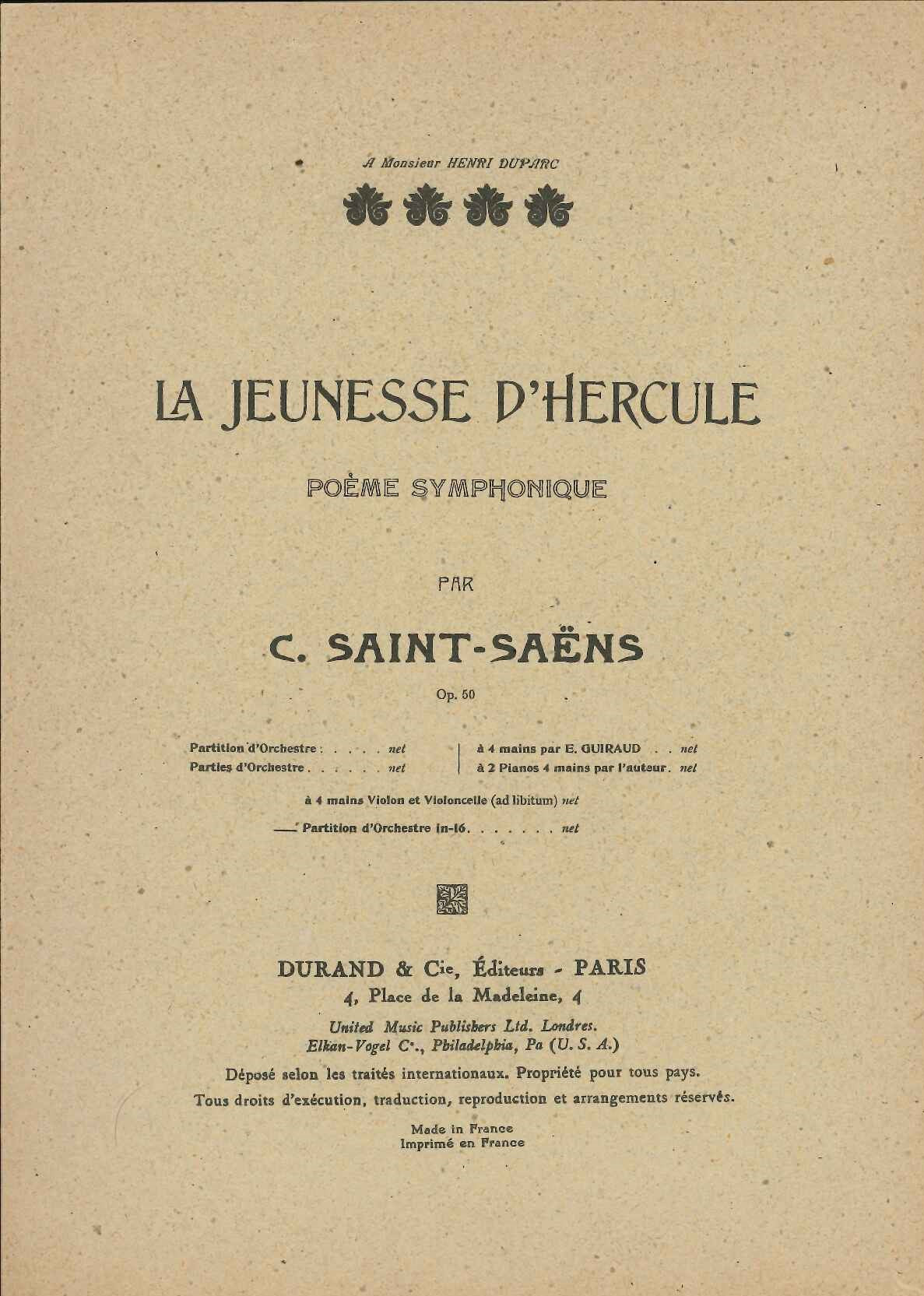 Saint-Saens, op. 50 Jeunesse d'Hercule (Durand)