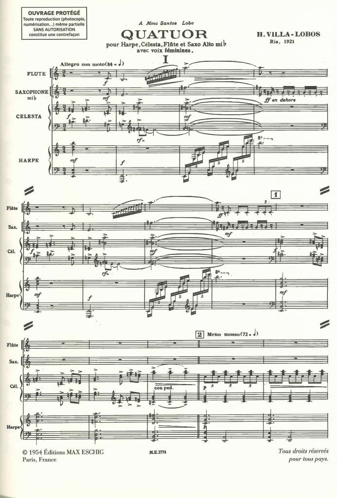 Villa-Lobos, Quatuor (Fl,Sax,Cel,Hrp) (Eschig)