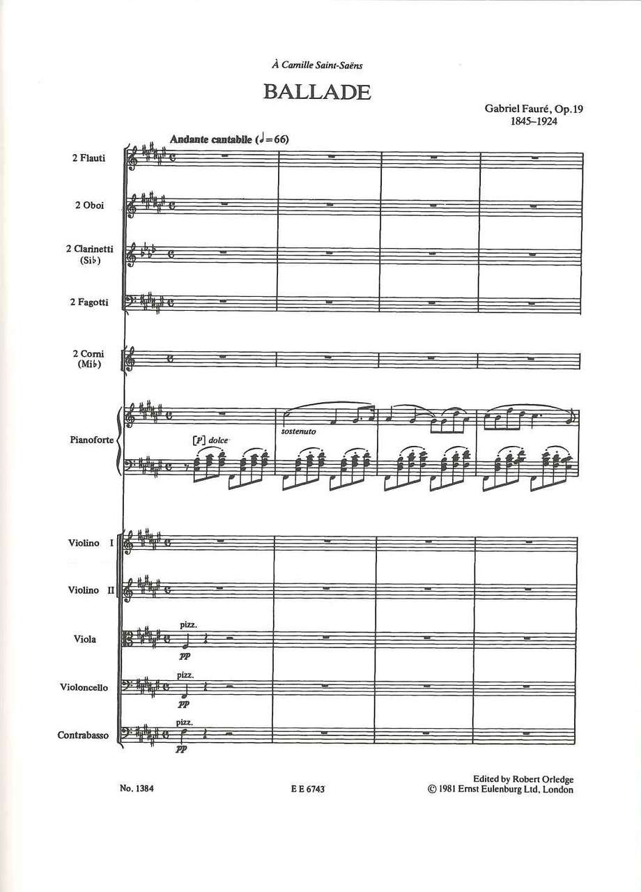 Faure, Ballade op.19 for piano & orch (Eulenburg)