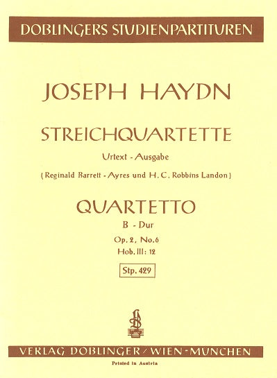 Haydn, String Quartet op.  2/6 in Bb (Doblinger)