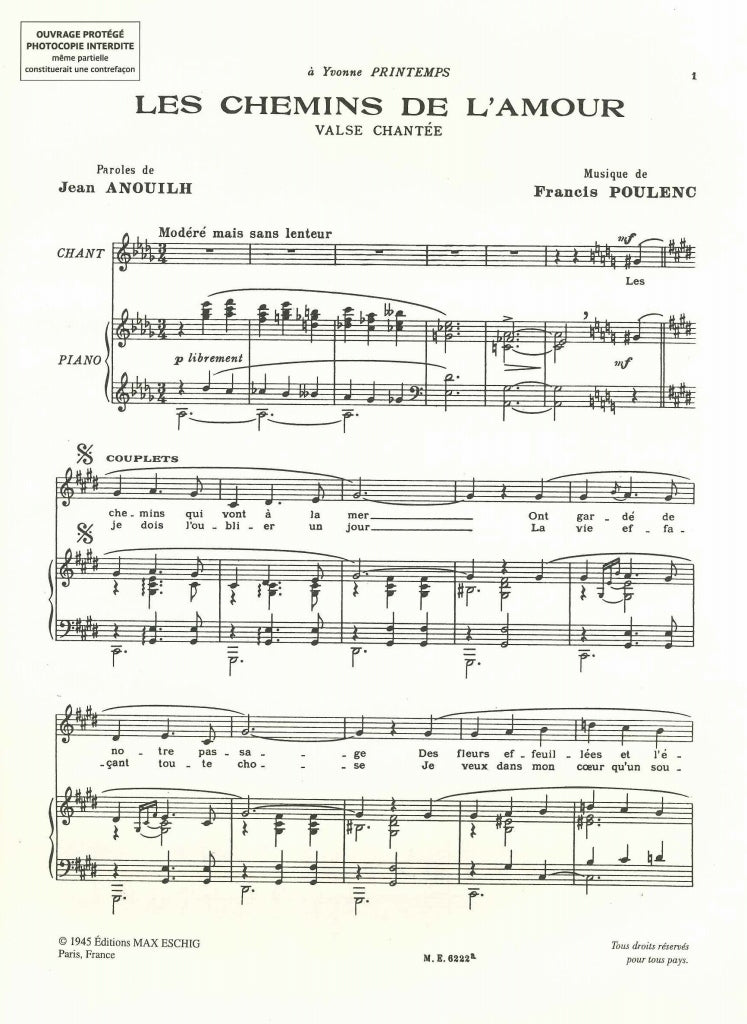 Poulenc, Chemins de l'amour (Eschig)