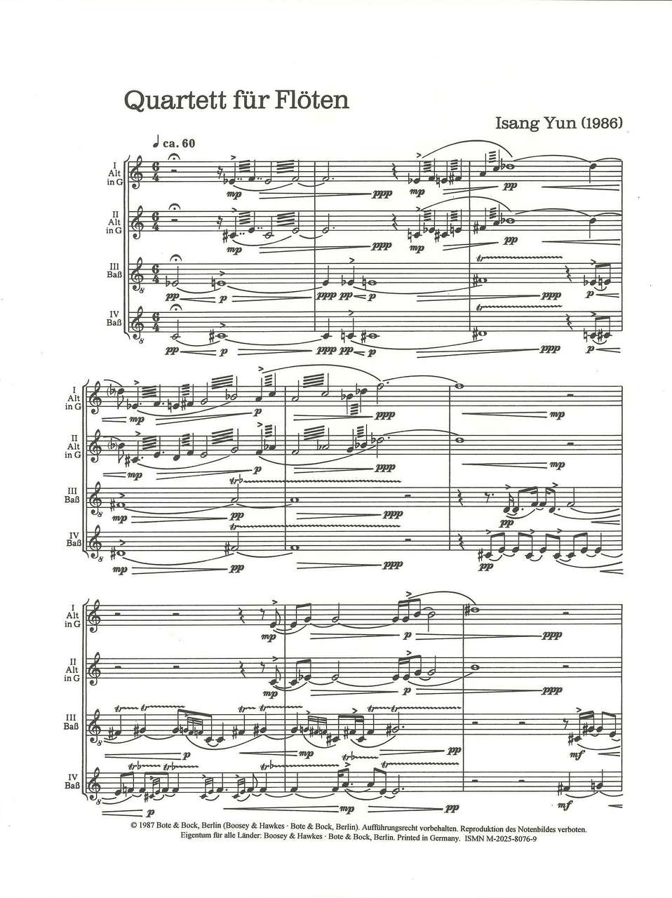 Yun, Quartett fur Floten (Bote & Bock)