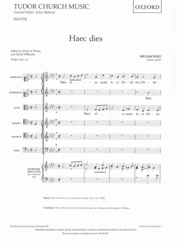 Byrd, Haec Dies (SSATTB,[Org]) (Oxford University Press)