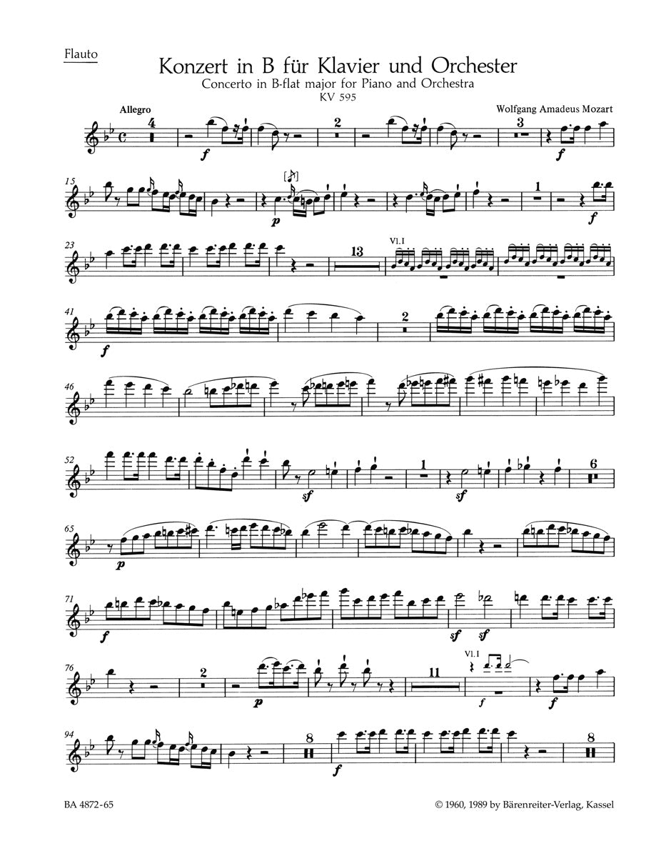Mozart, Concerto KV 595 in Bb Wind Set (Barenreiter)
