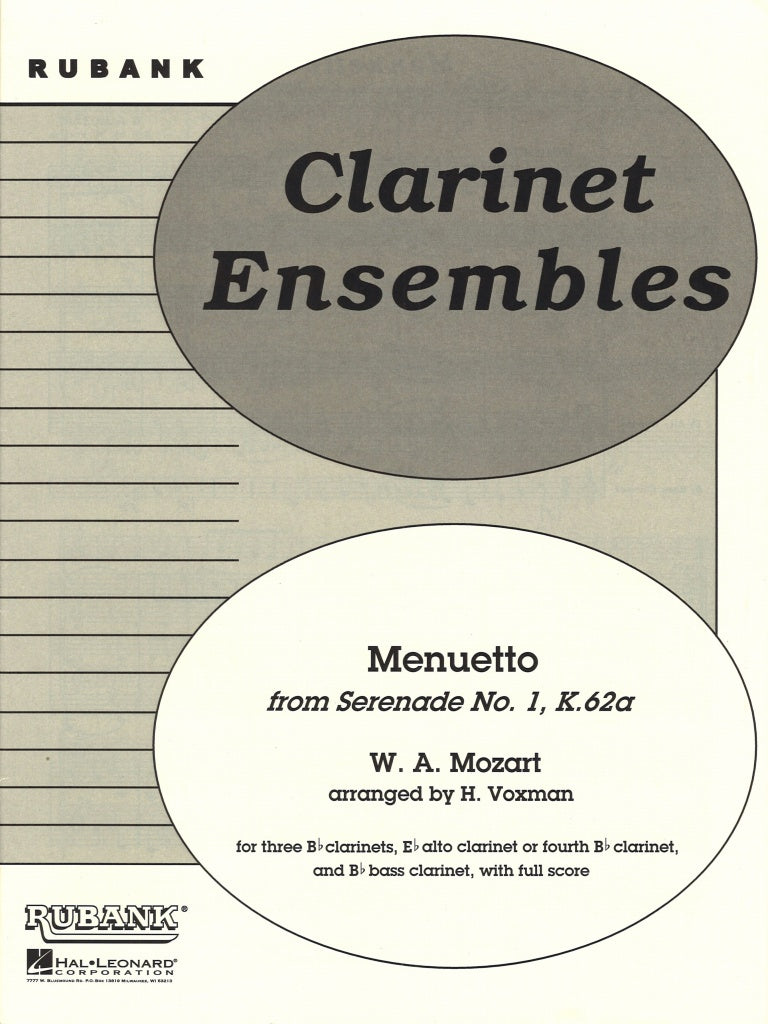Mozart, Menuetto from  KV 62a (Quintet) (Rubank)