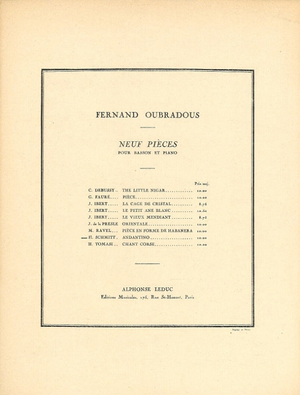 Schmitt, Andantino (Oubradous) (Leduc)