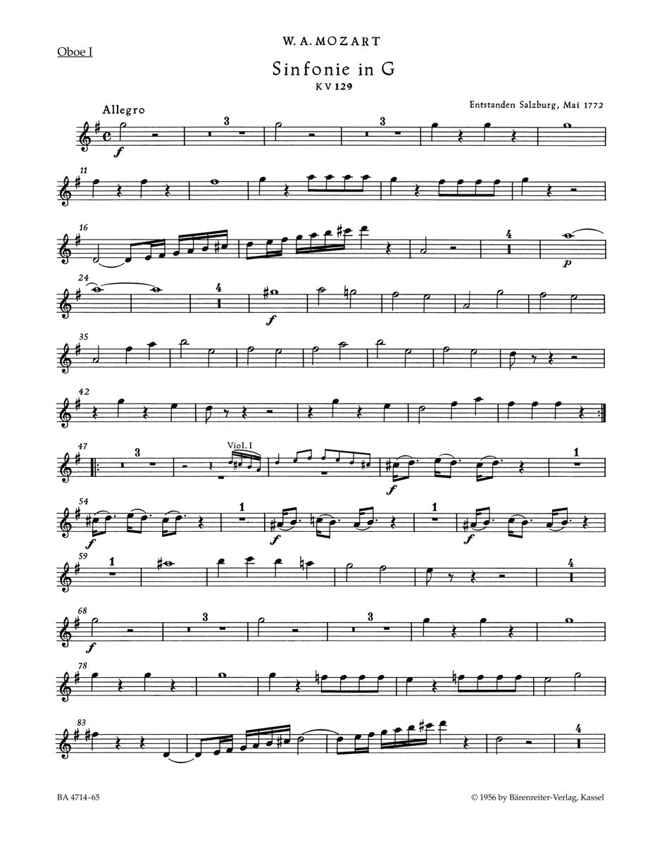 Mozart, Symphony No. 17 KV 129 Wind Set (Barenreiter)