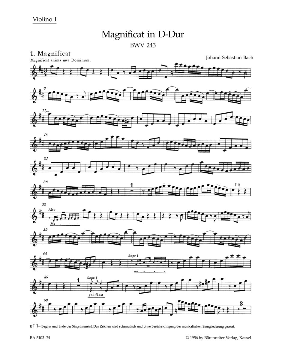 Bach, Magnificat in D: Violin I (Barenreiter)