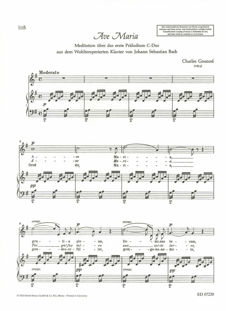 Gounod, Ave Maria (High,Pf,[Vn/Vc]) (Schott)