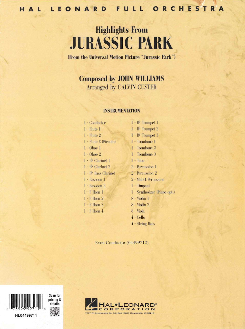 Jurassic Park, Highlights from (Custer) (Hal Leonard)