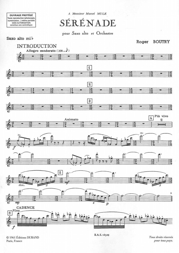 Boutry, Serenade pour saxophone alto (Salabert)
