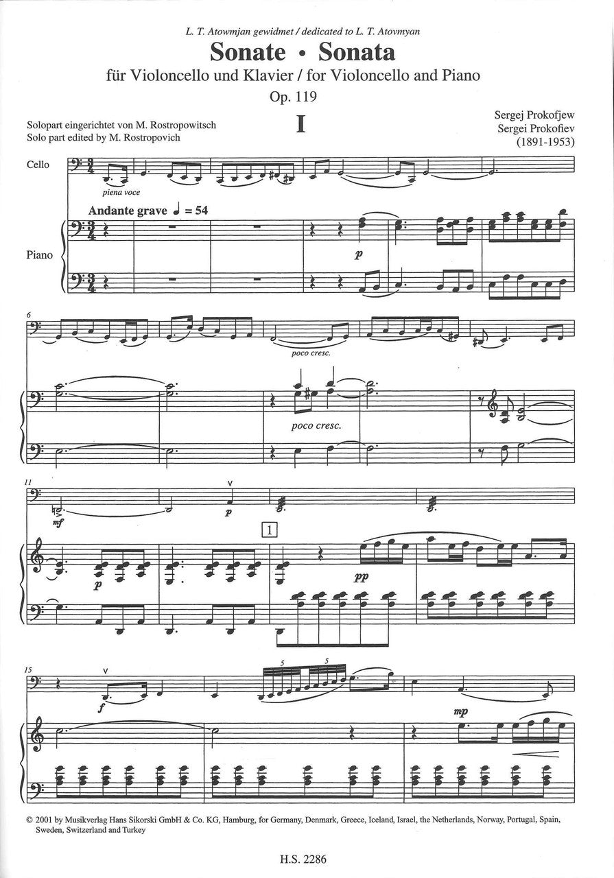 Prokofiev, Sonate op. 119 (Rostropovich) (Sikorski)