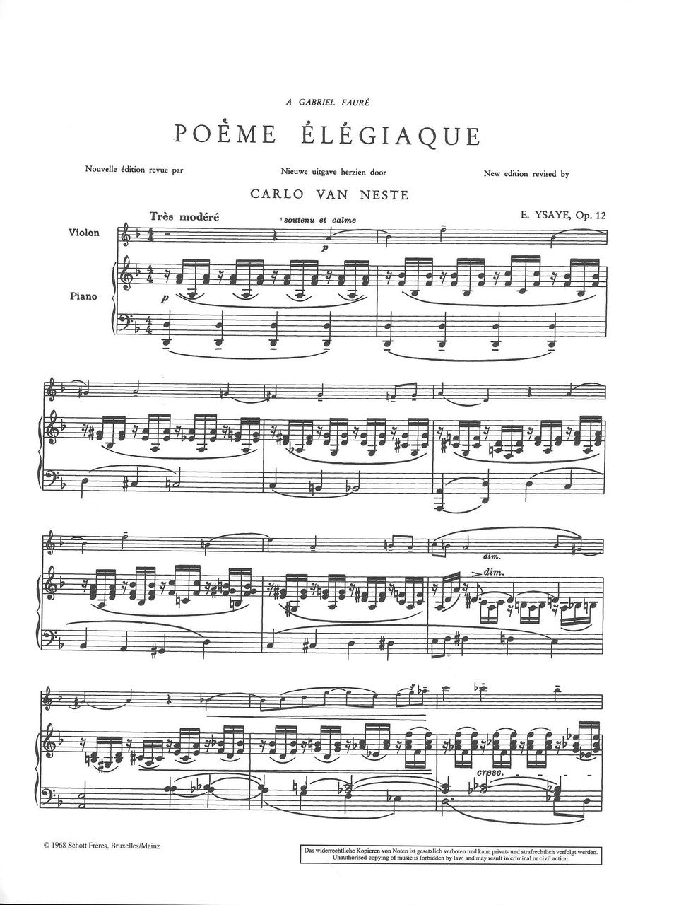 Ysaye, Poeme elegiaque op. 12 (Schott Freres)