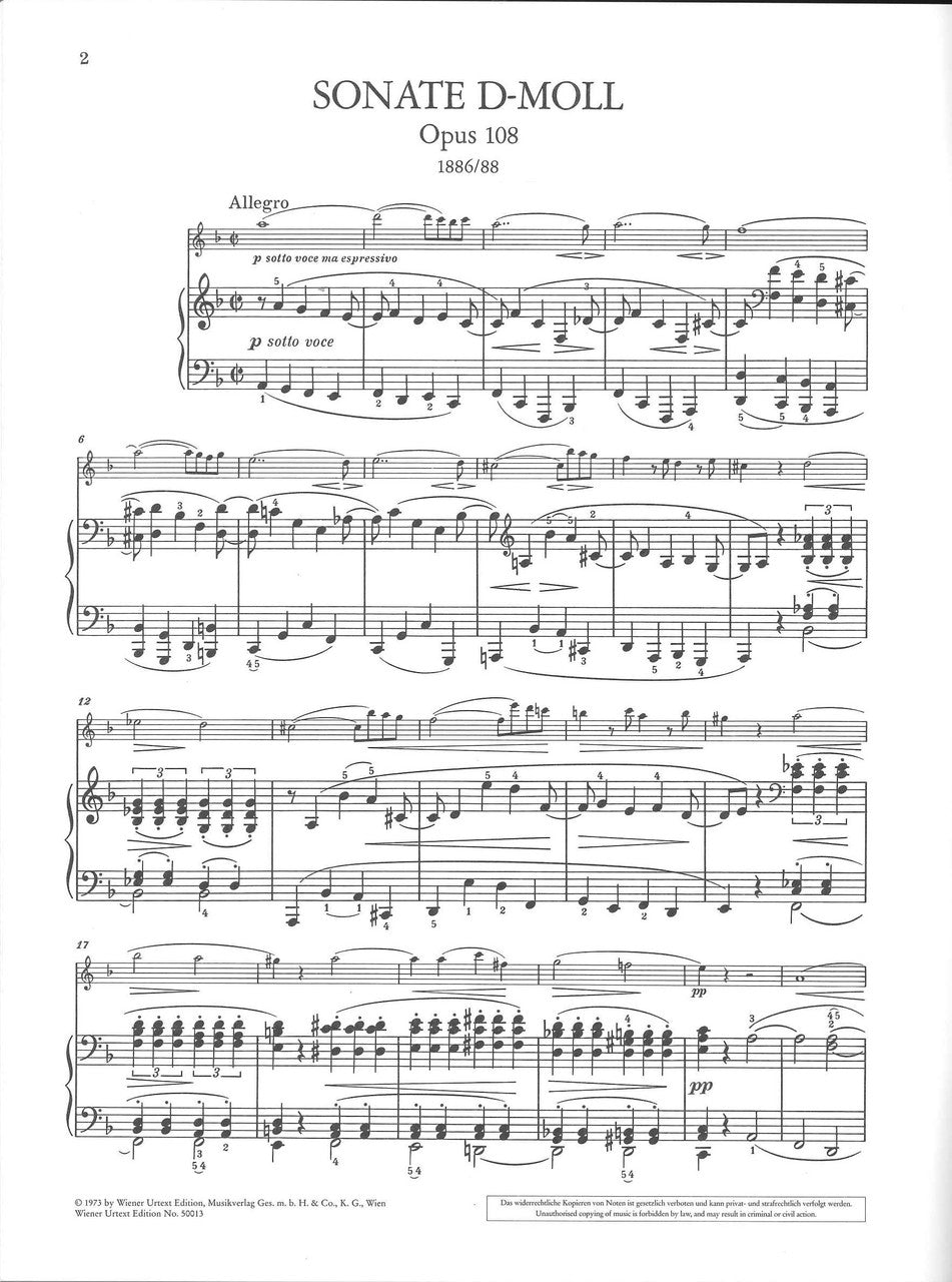 Brahms, Sonata No. 3, op. 108 (Stockmann (Wiener Urtext Edition)