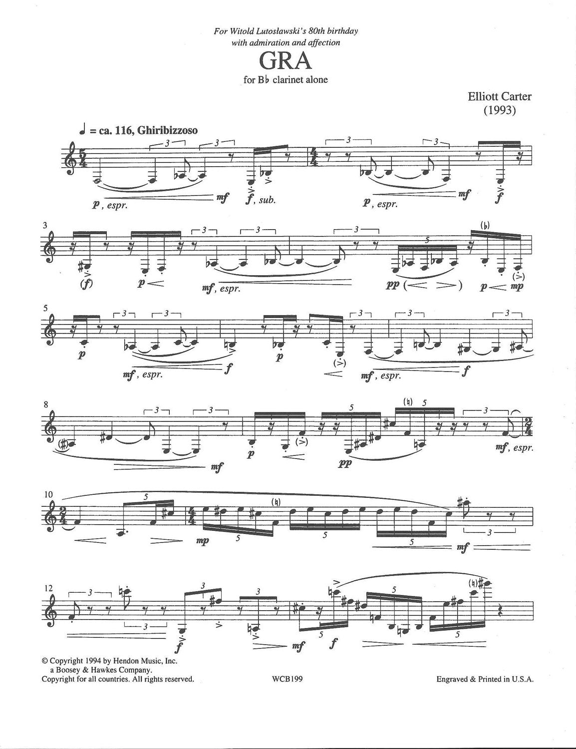 Carter, Gra (1993) (Cl Solo) (Boosey)