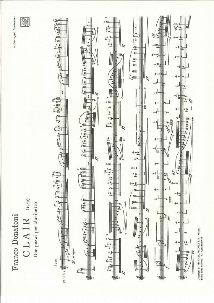Donatoni, Clair (1980) [Cl solo] (Ricordi)