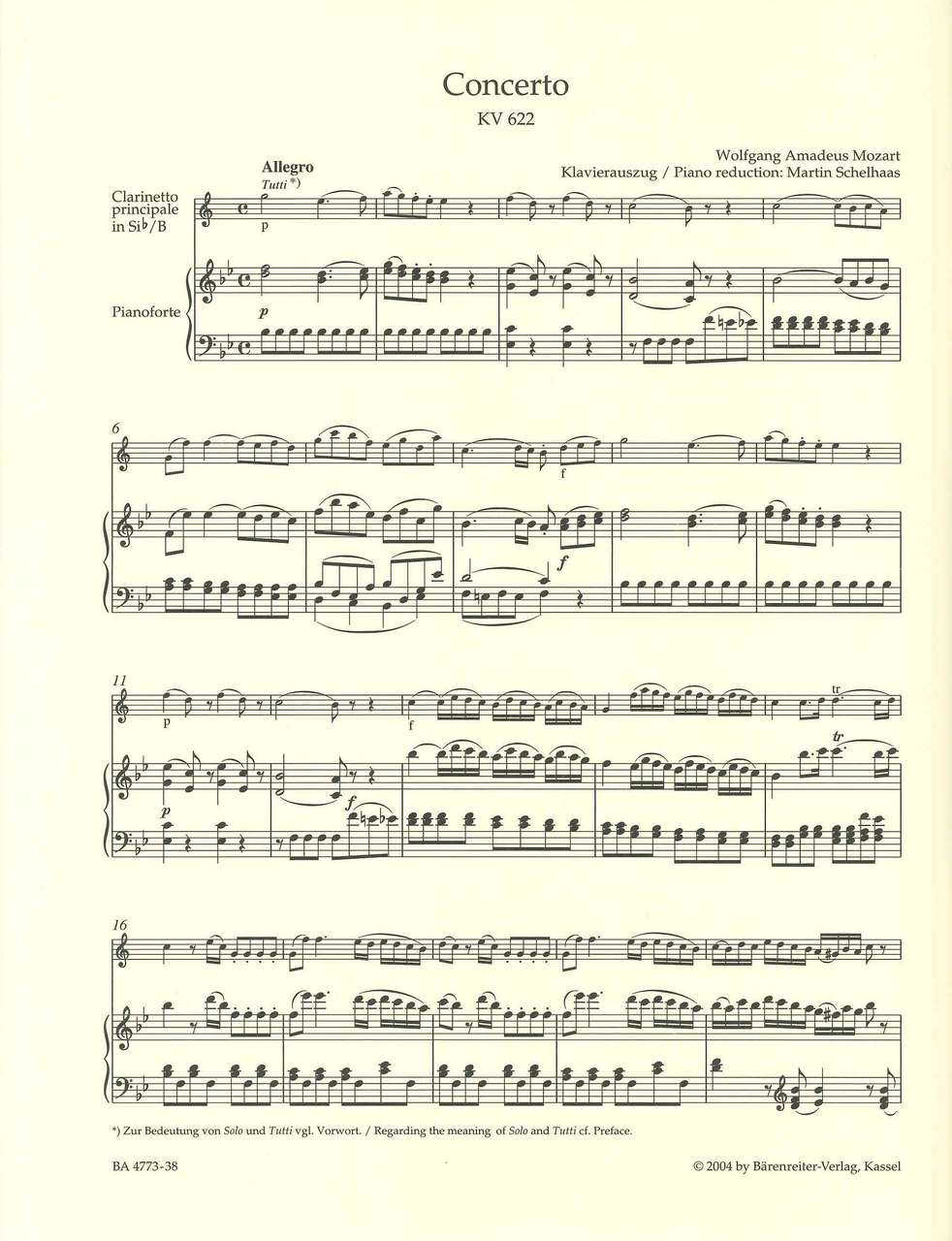 Mozart, Concerto KV 622 (Bb Cl,Pf) (Barenreiter)