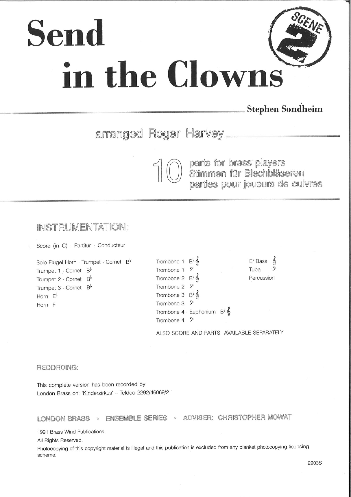 Sondheim, Send in the Clowns (Brass Wind Publications)