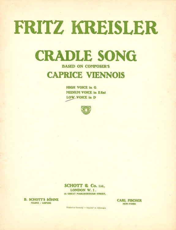 Kreisler, Cradle Songs (Low) (Schott)