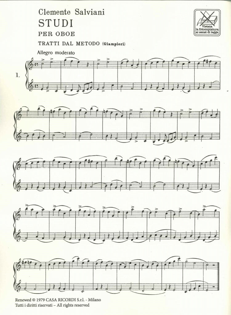 Salviani, Studi per oboe 1 (Ricordi)