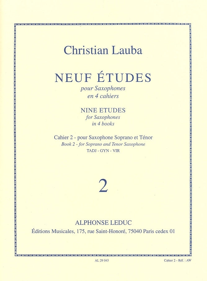 Lauba, 9 Etudes, cahier 2 (Bb Sax) (Leduc)