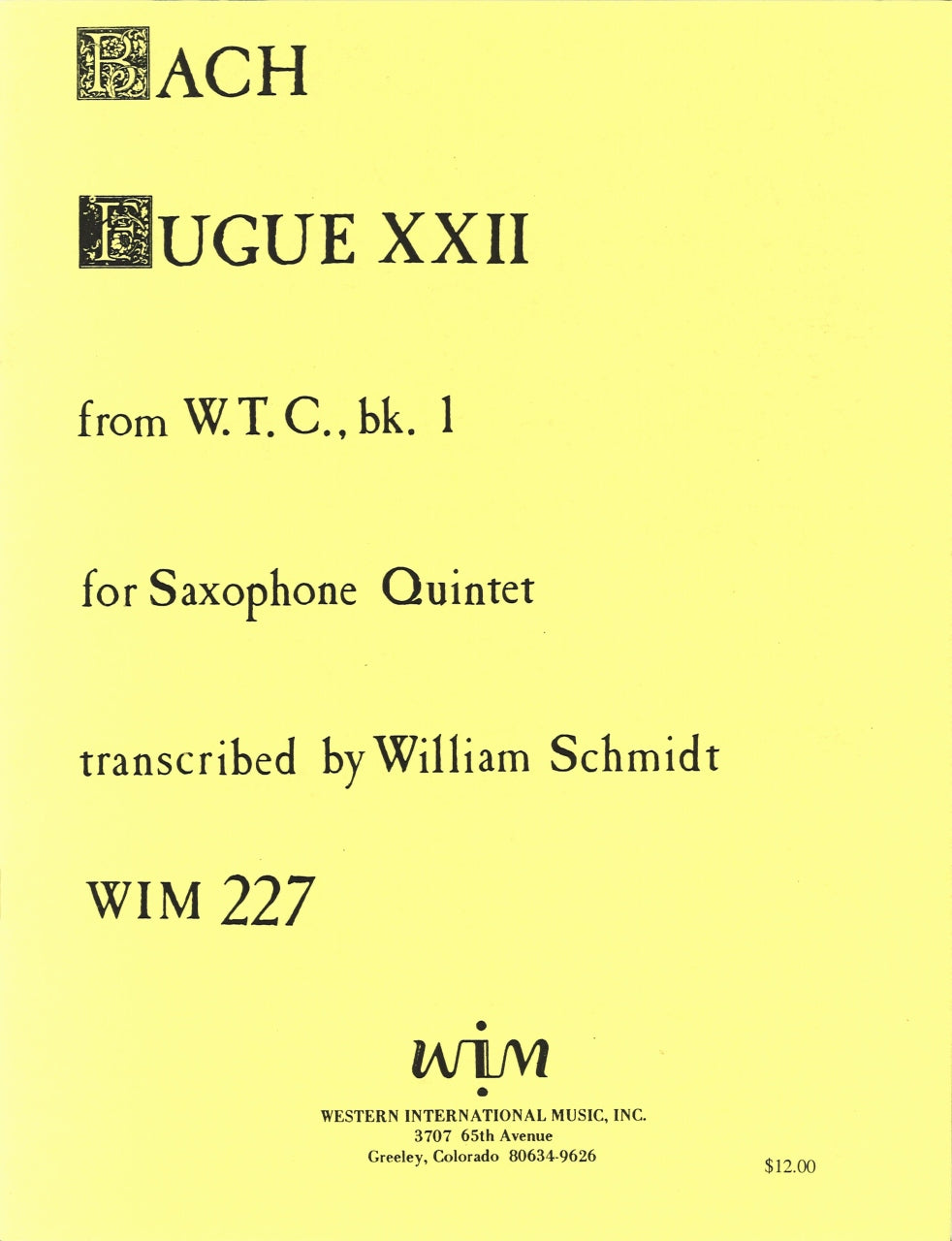 Bach, Fugue No. 22 from WTC 1 (SAATBr) (Western International Music)