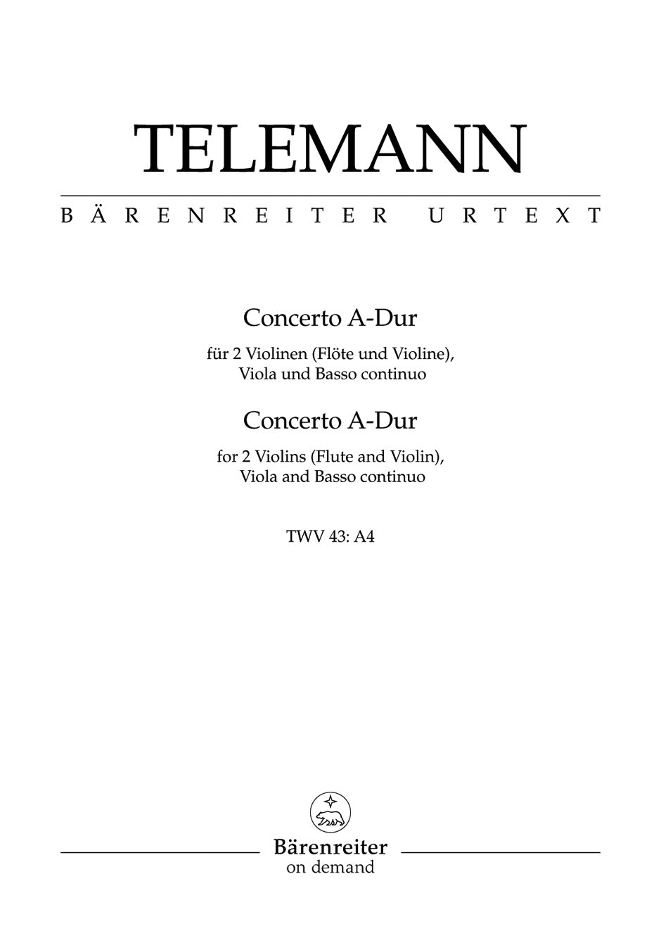 Telemann, Concerto A-dur (2Vn,Va,Bc) (Barenreiter)
