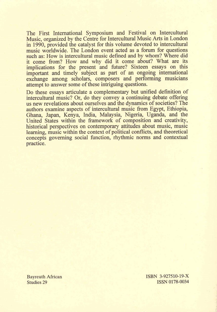 Intercultural Music 1 (Book/Tape) (Eckhard Breitinger (Bayreuth University))
