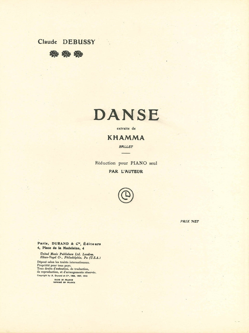 Debussy, Khamma, Danse (Durand)