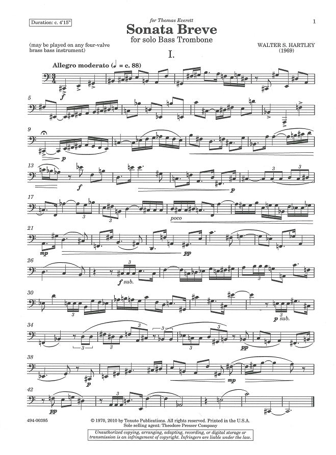 Hartley, Sonata breve (BTbn Solo) (Tenuto Publications/Presser)