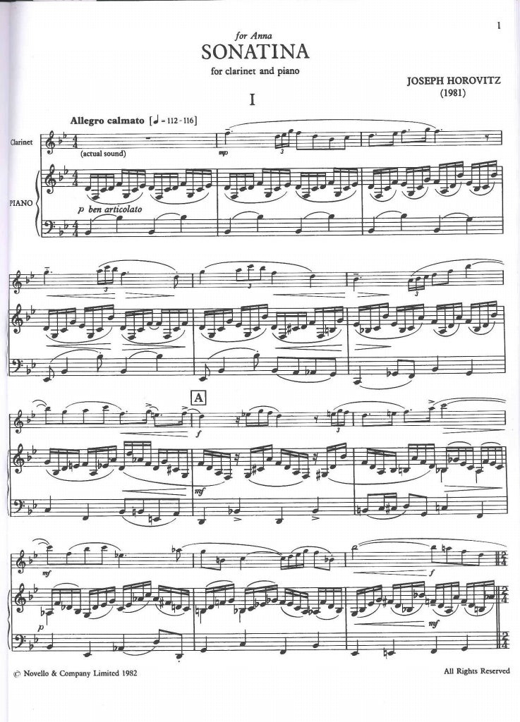 Horovitz, Sonatina (1981) (BbCl,Pf) (Novello)